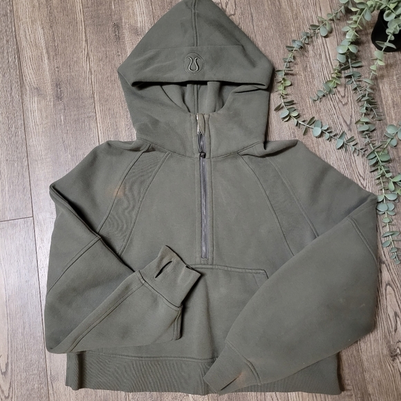 Lululemon Scuba Oversized Half Zip 1/2  Zip Hoodie Size XS/S Grey Sage *stained* - Picture 1 of 4